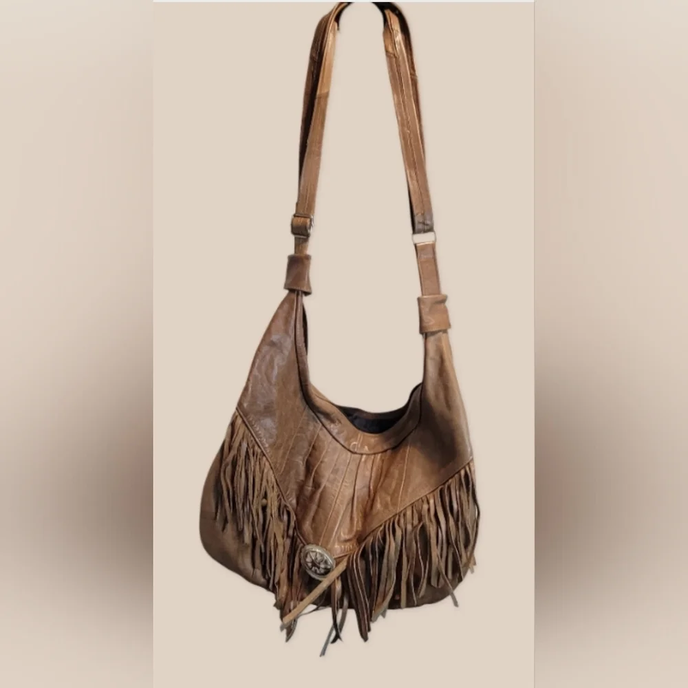 Fringe Leather Silver Detail Large Purse Boho Western Bag - Picture 2 of 16